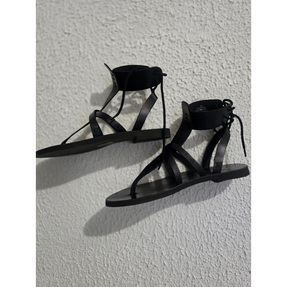 Free People Black Leather Gladiator‎ Lace Up Ankle Wrap Sandals 39 0003356328